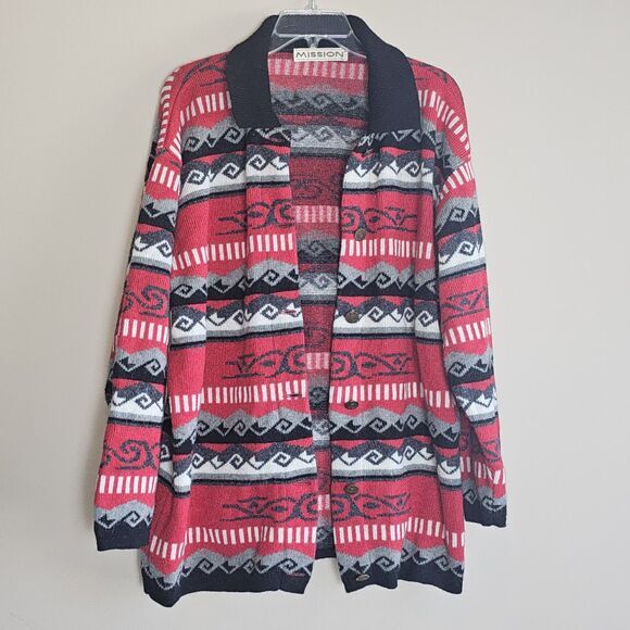 Mission Sportswear Cardigan Sweater‎ Mens XLarge Aztec Button Up Wool Blend - Picture 1 of 9